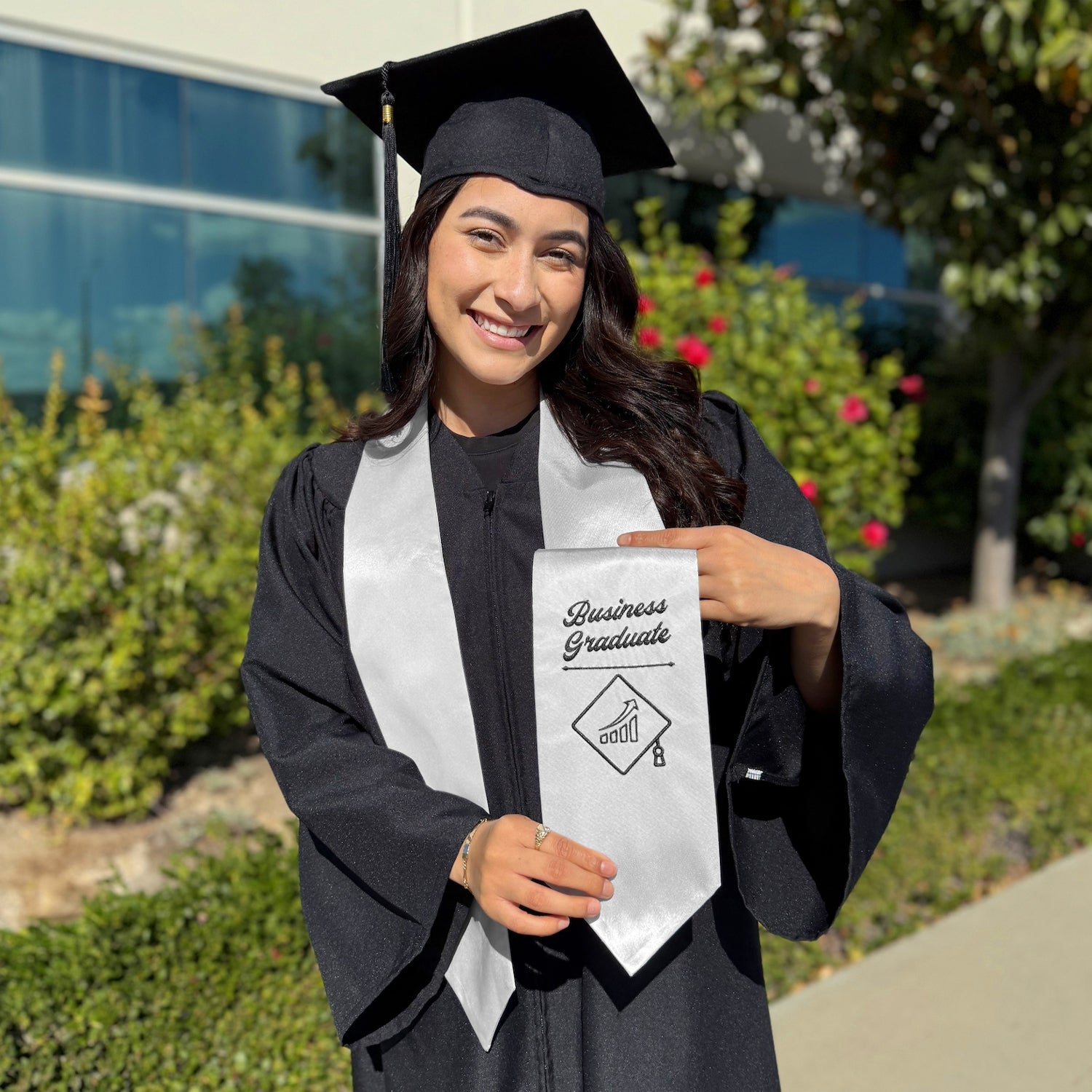Silver Business Graduate Stole/Sash with Classic Tips by Wholesale Grad Supply