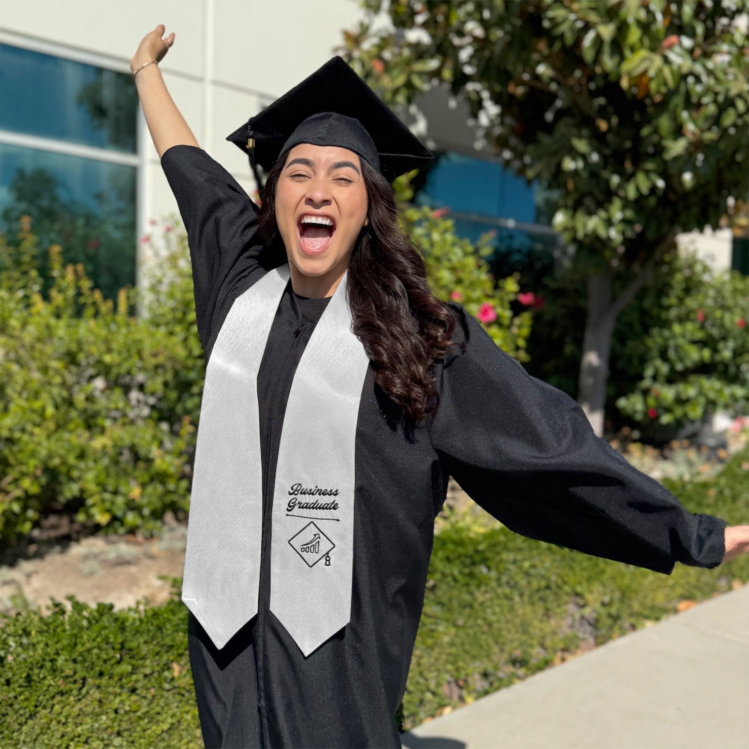 Silver Business Graduate Stole/Sash with Classic Tips by Wholesale Grad Supply