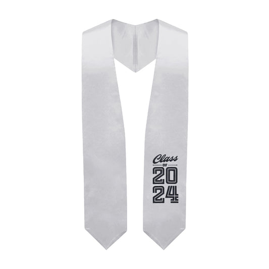 Silver Class of 2024 Graduation Stole/Sash with Classic Tips by Wholesale Grad Supply