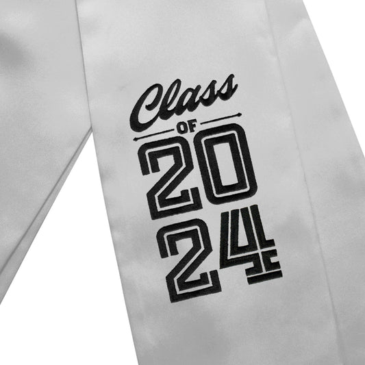 Silver Class of 2024 Graduation Stole/Sash with Classic Tips by Wholesale Grad Supply