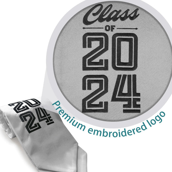 Silver Class of 2024 Graduation Stole/Sash with Classic Tips by Wholesale Grad Supply
