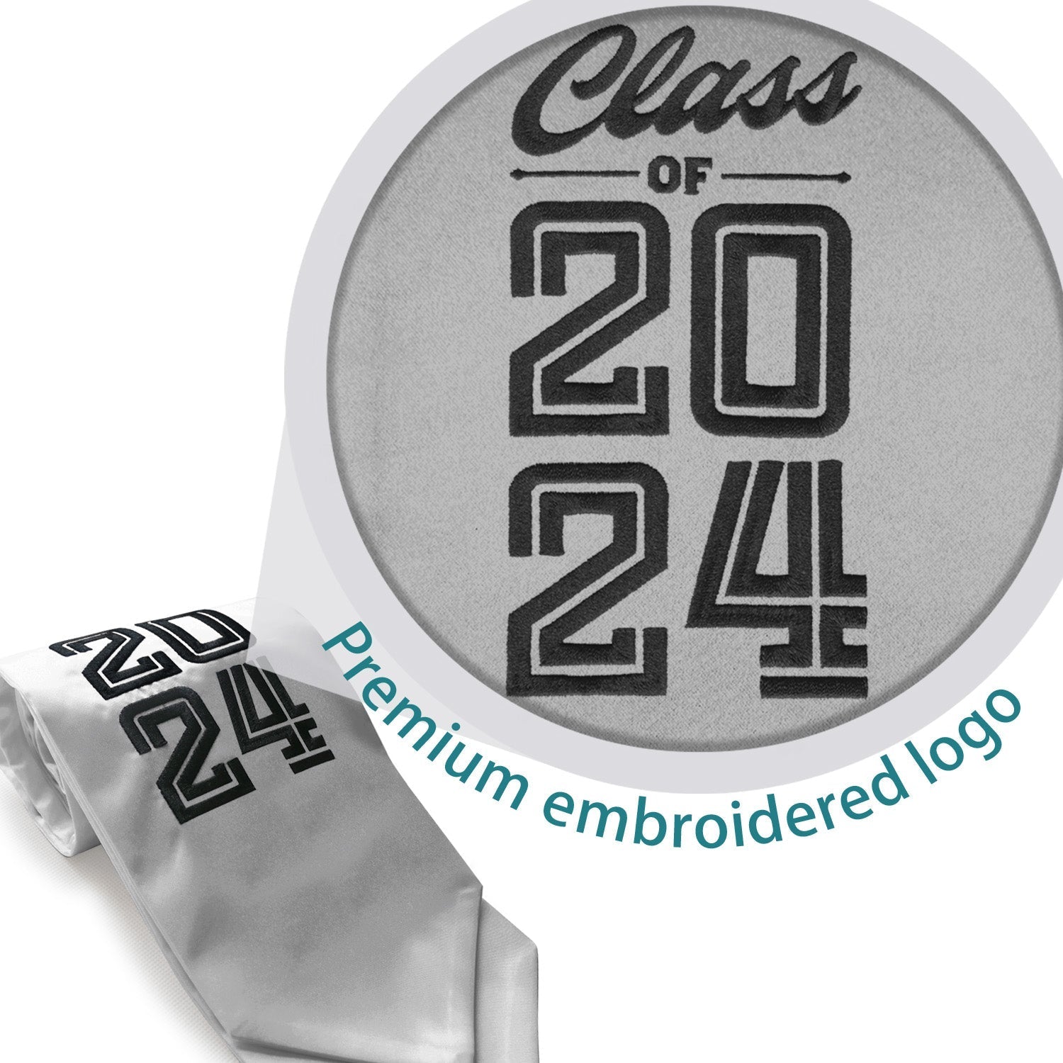 Silver Class of 2024 Graduation Stole/Sash with Classic Tips by Wholesale Grad Supply