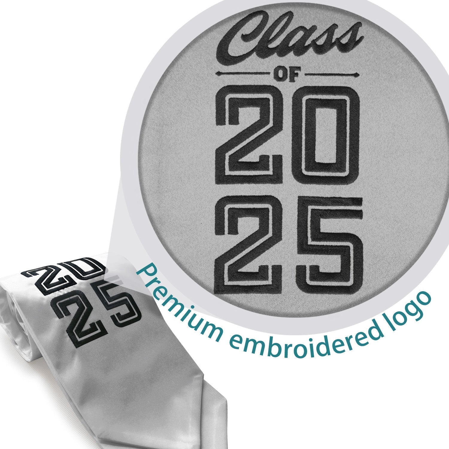 Silver Class of 2025 Graduation Stole/Sash with Classic Tips by Wholesale Grad Supply