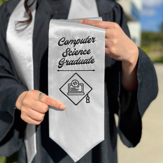 Silver Computer Science Graduate Stole/Sash with Classic Tips by Wholesale Grad Supply