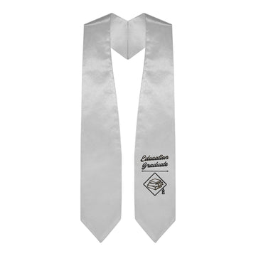 Silver Education Graduate Stole/Sash with Classic Tips by Wholesale Grad Supply