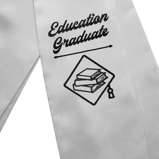Silver Education Graduate Stole/Sash with Classic Tips by Wholesale Grad Supply