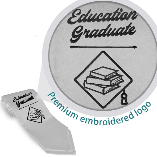 Silver Education Graduate Stole/Sash with Classic Tips by Wholesale Grad Supply