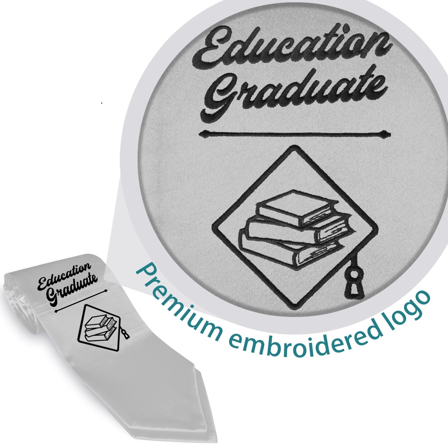 Silver Education Graduate Stole/Sash with Classic Tips by Wholesale Grad Supply