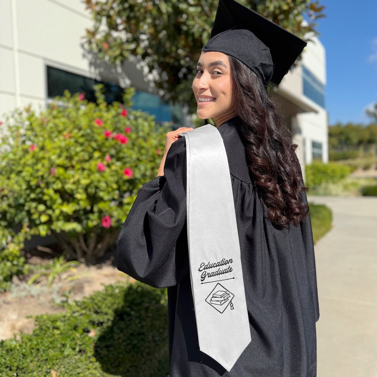 Silver Education Graduate Stole/Sash with Classic Tips by Wholesale Grad Supply