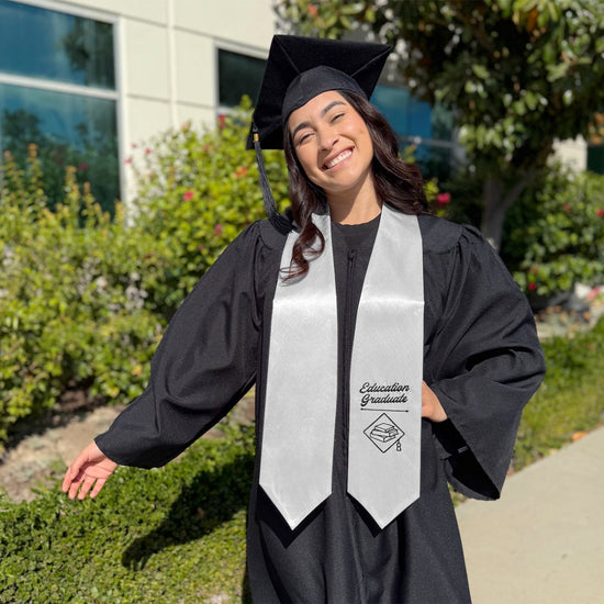 Silver Education Graduate Stole/Sash with Classic Tips by Wholesale Grad Supply
