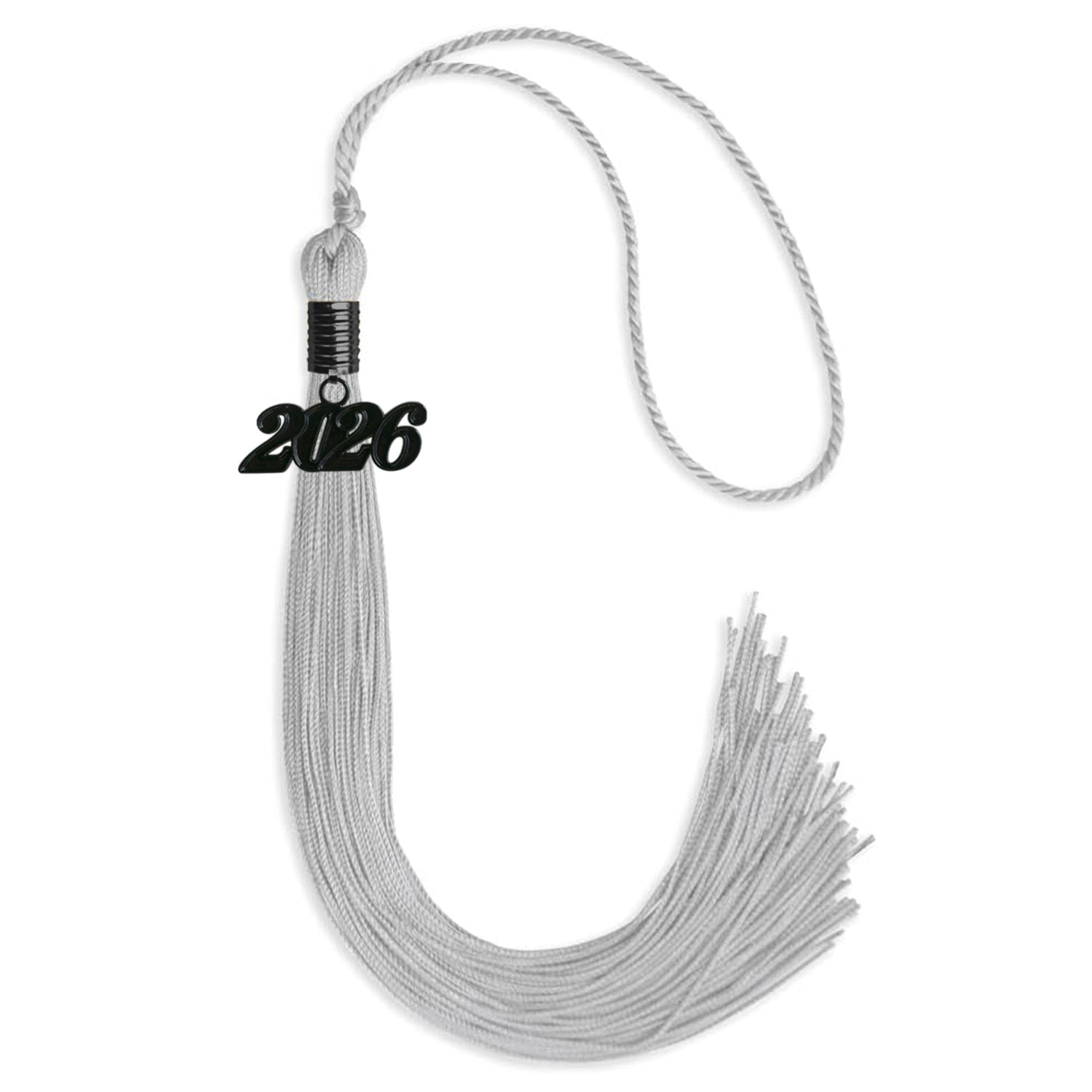 Silver Graduation Tassel with Black Bling Charm by Wholesale Grad Supply