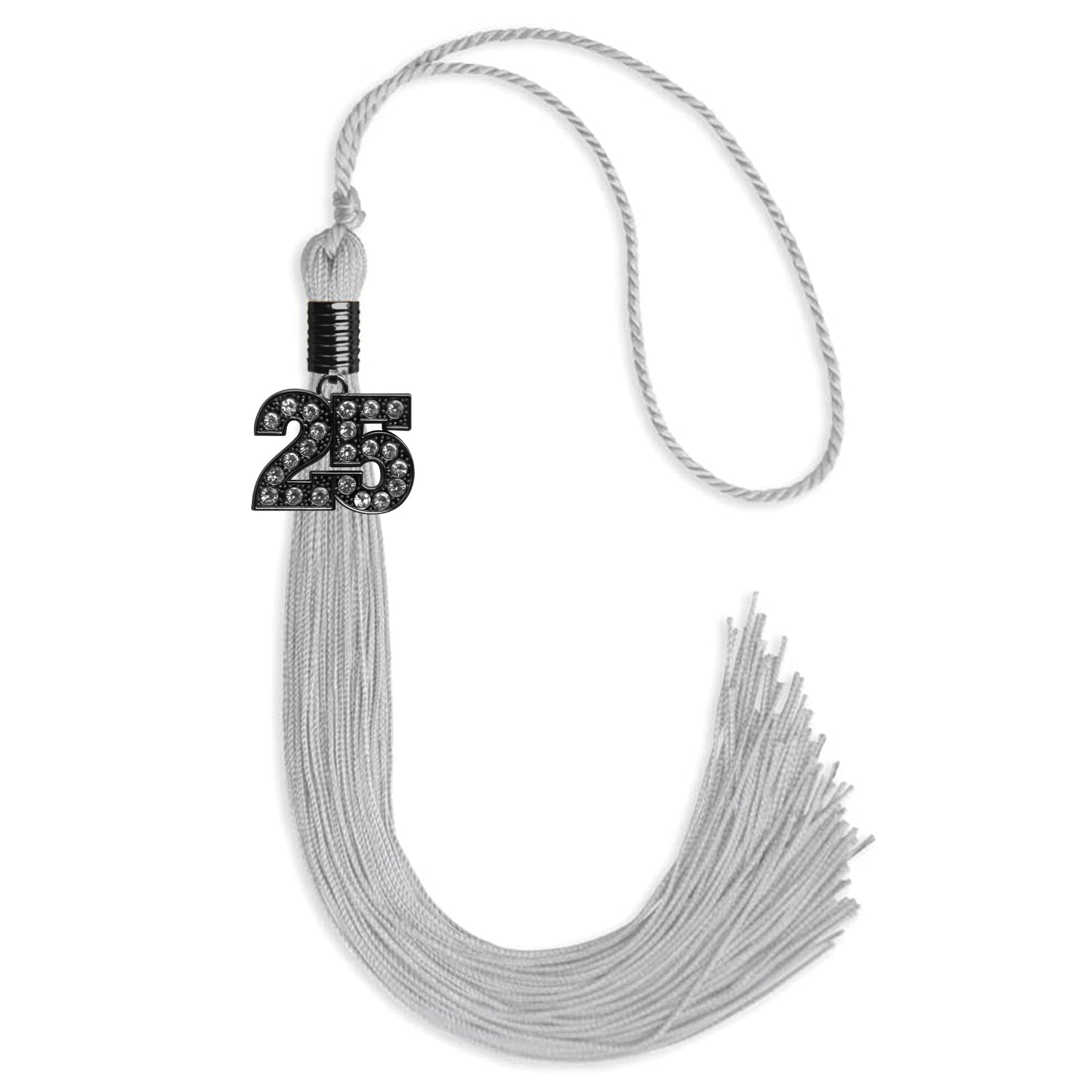 Silver Graduation Tassel with Black Bling Charm by Wholesale Grad Supply