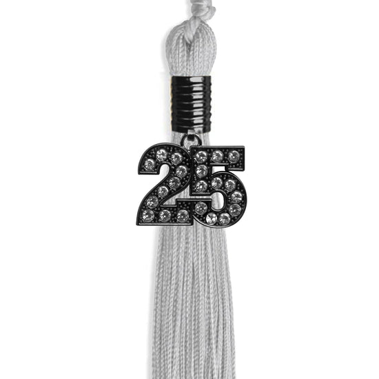 Silver Graduation Tassel with Black Bling Charm by Wholesale Grad Supply