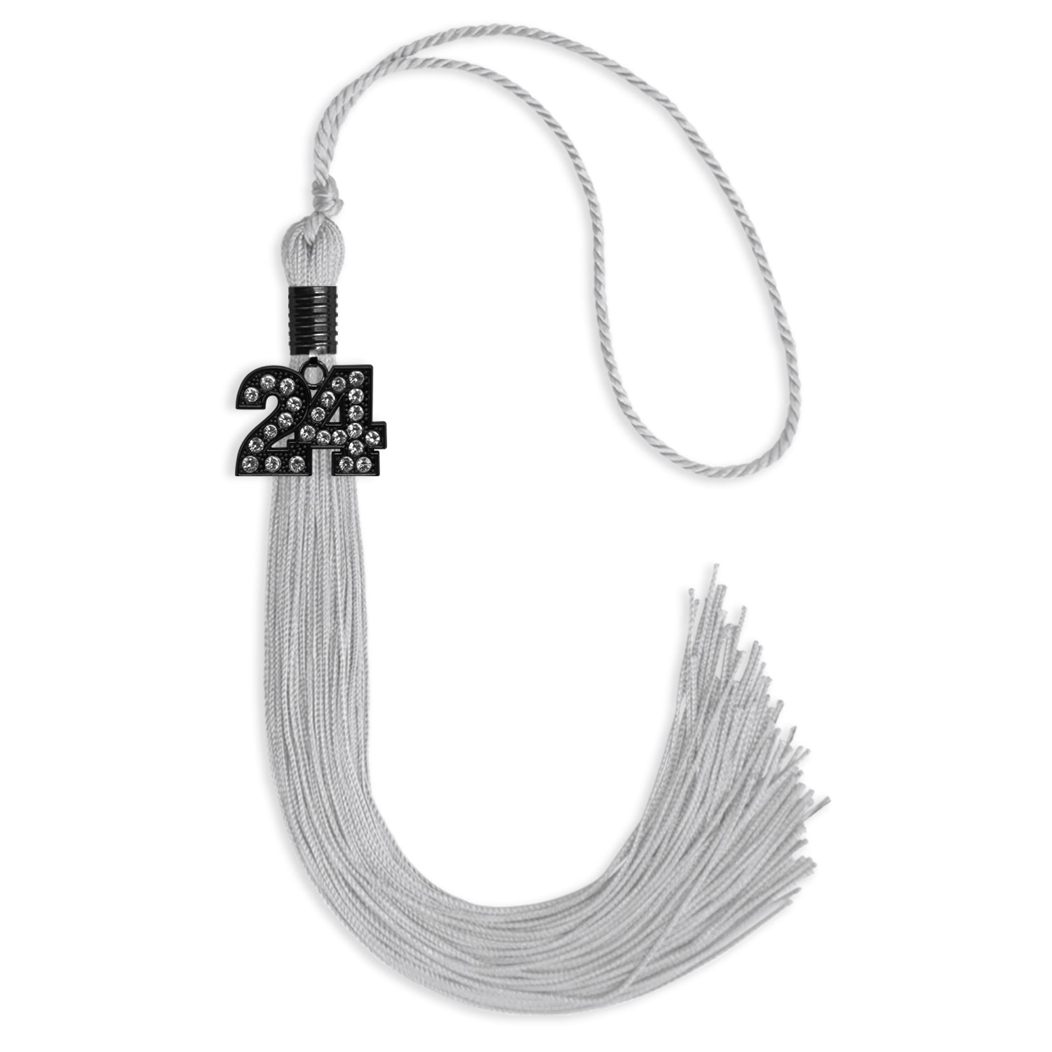 Silver Graduation Tassel with Black Bling Charm by Wholesale Grad Supply