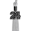 Silver Graduation Tassel with Black Bling Charm by Wholesale Grad Supply