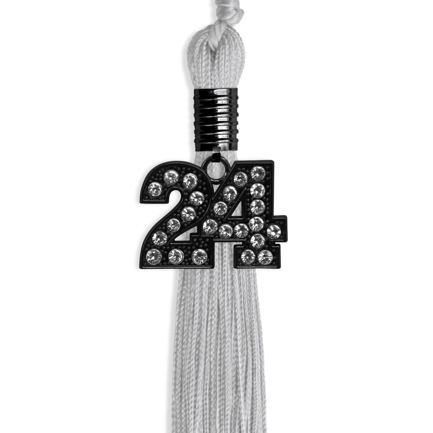 Silver Graduation Tassel with Black Bling Charm by Wholesale Grad Supply