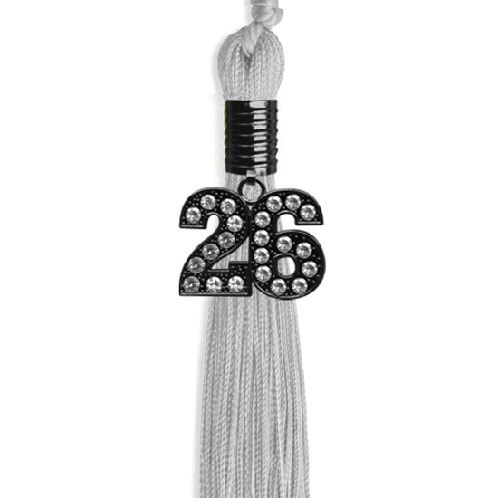 Silver Graduation Tassel with Black Bling Charm by Wholesale Grad Supply