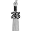 Silver Graduation Tassel with Black Bling Charm by Wholesale Grad Supply