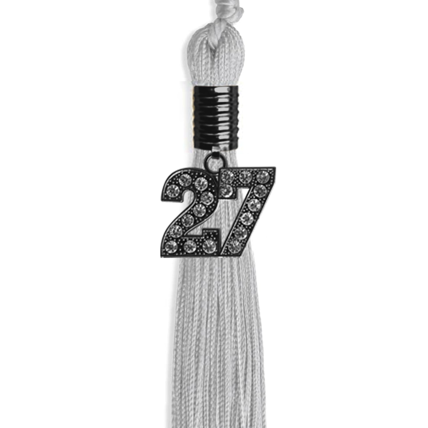 Silver Graduation Tassel with Black Bling Charm by Wholesale Grad Supply