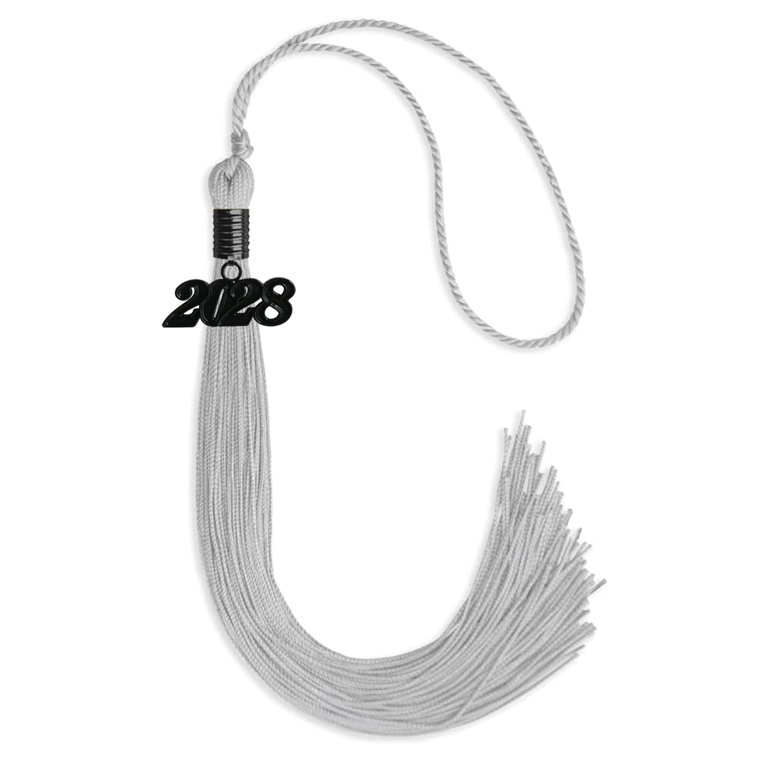 Silver Graduation Tassel with Black Bling Charm by Wholesale Grad Supply