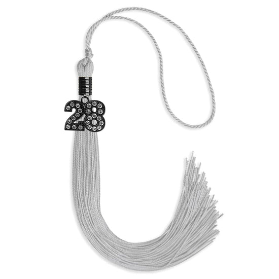 Silver Graduation Tassel with Black Bling Charm by Wholesale Grad Supply