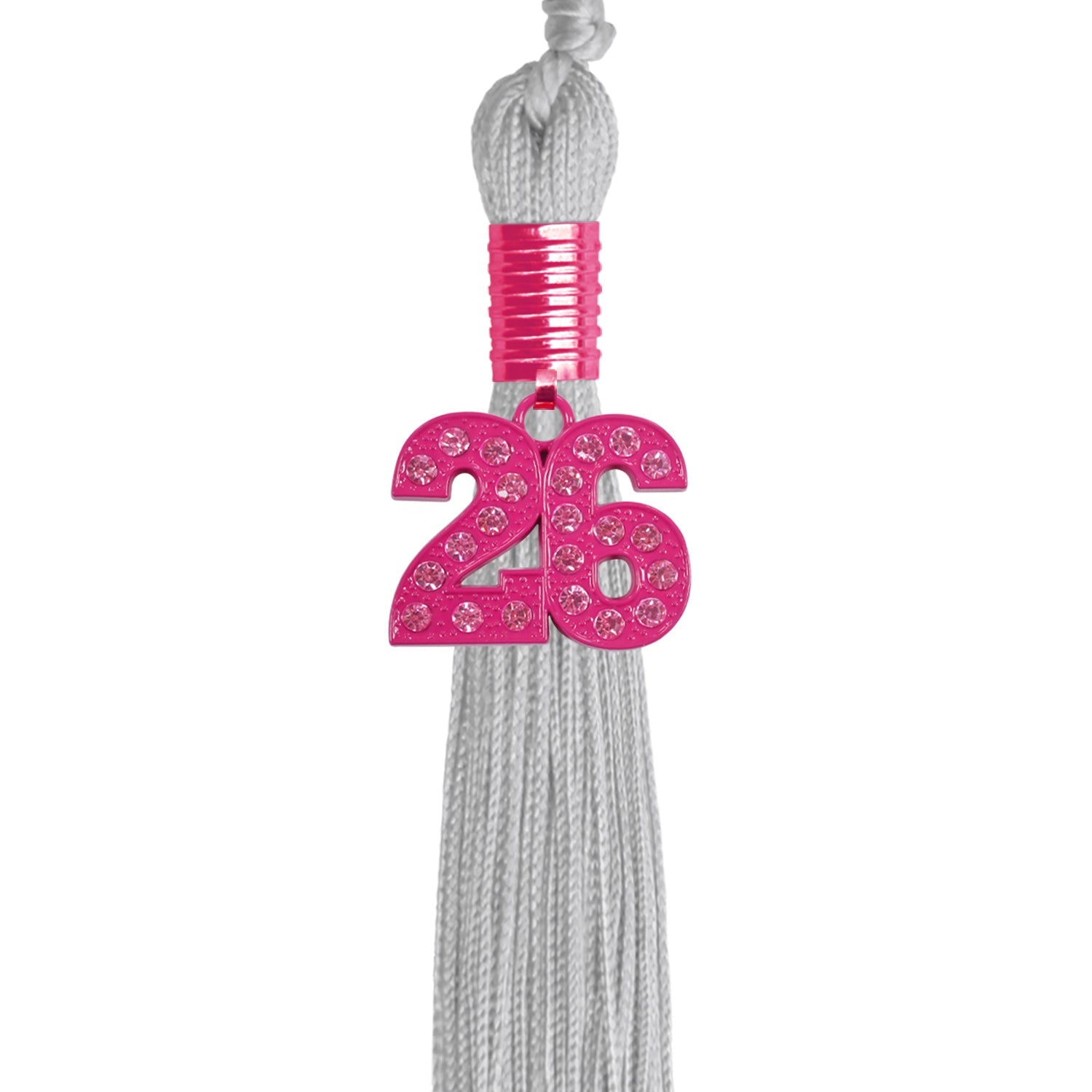 Silver Graduation Tassel with Pink Bling Charm by Wholesale Grad Supply