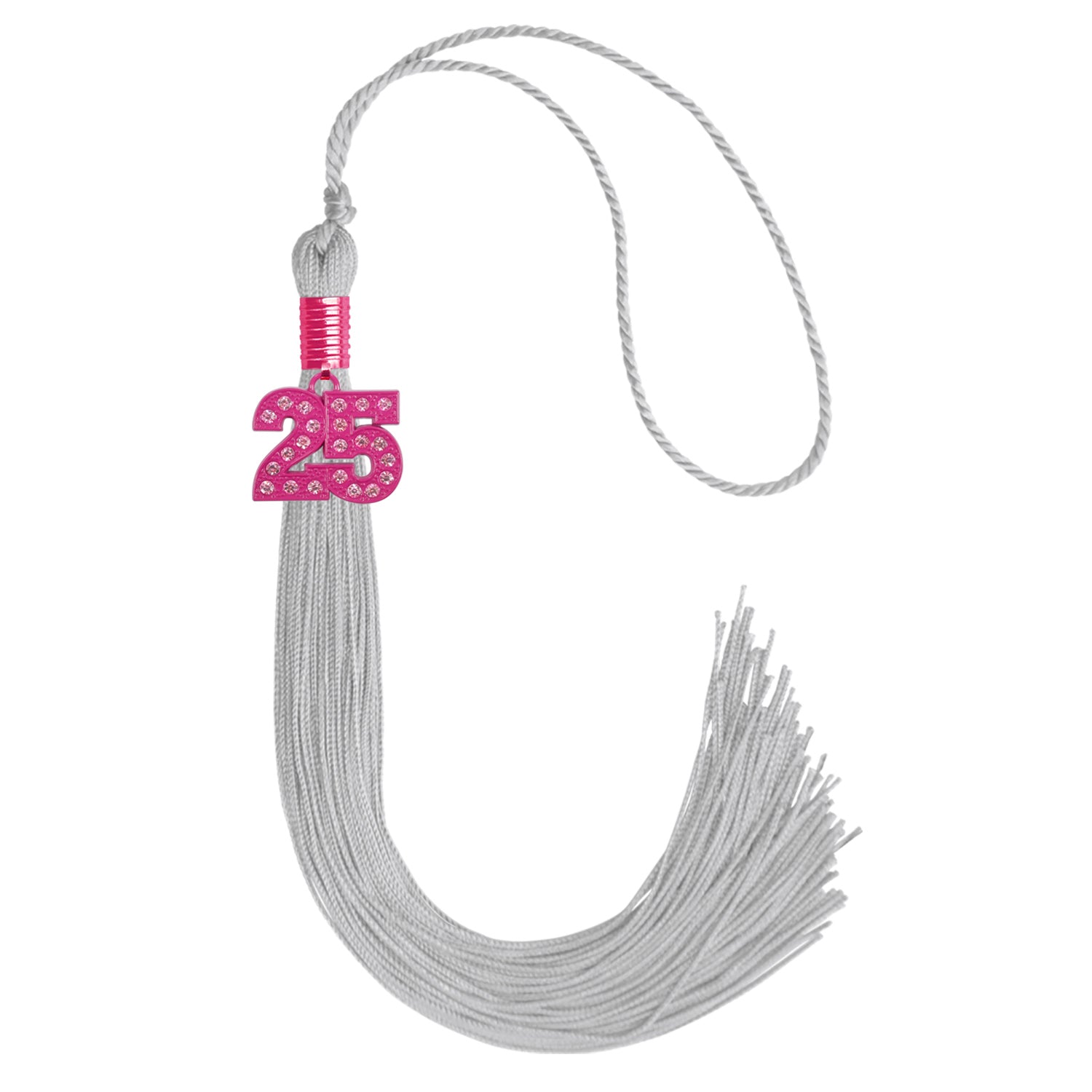 Silver Graduation Tassel with Pink Bling Charm by Wholesale Grad Supply
