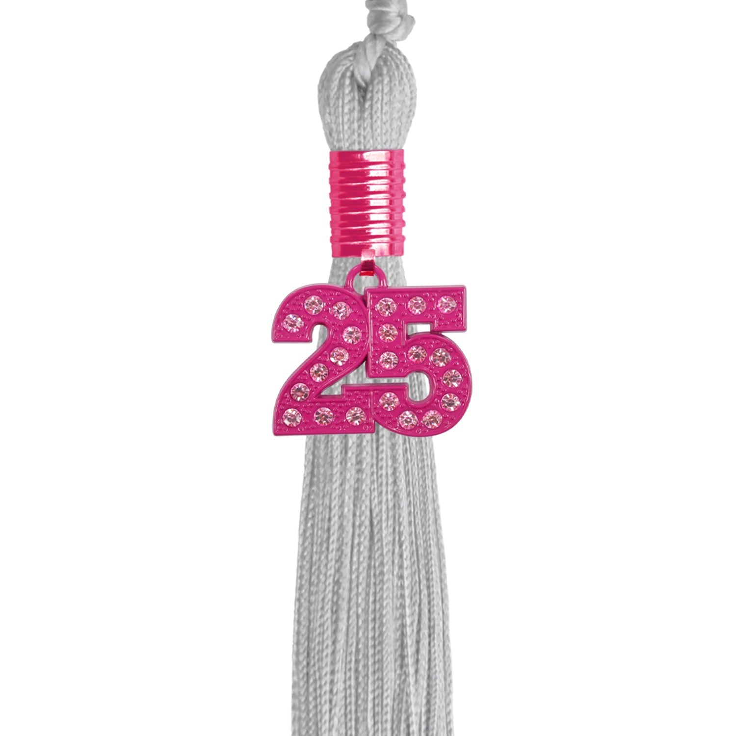 Silver Graduation Tassel with Pink Bling Charm by Wholesale Grad Supply