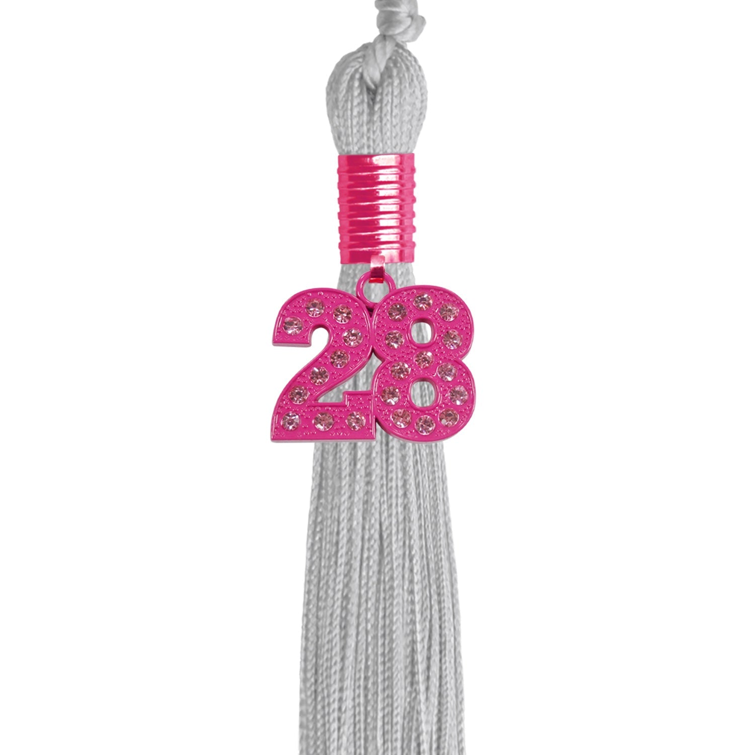 Silver Graduation Tassel with Pink Bling Charm by Wholesale Grad Supply