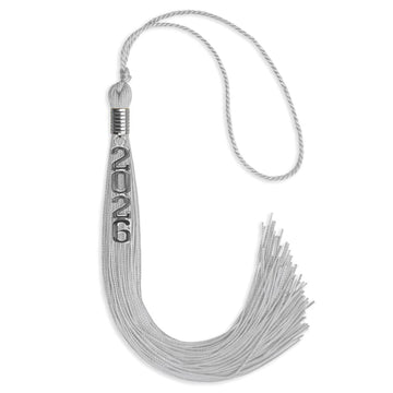 Silver Graduation Tassel with Silver Stacked Date Drop by Wholesale Grad Supply