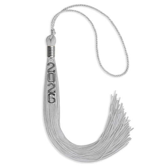 Silver Graduation Tassel with Silver Stacked Date Drop by Wholesale Grad Supply
