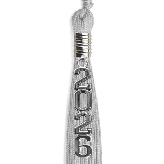 Silver Graduation Tassel with Silver Stacked Date Drop by Wholesale Grad Supply