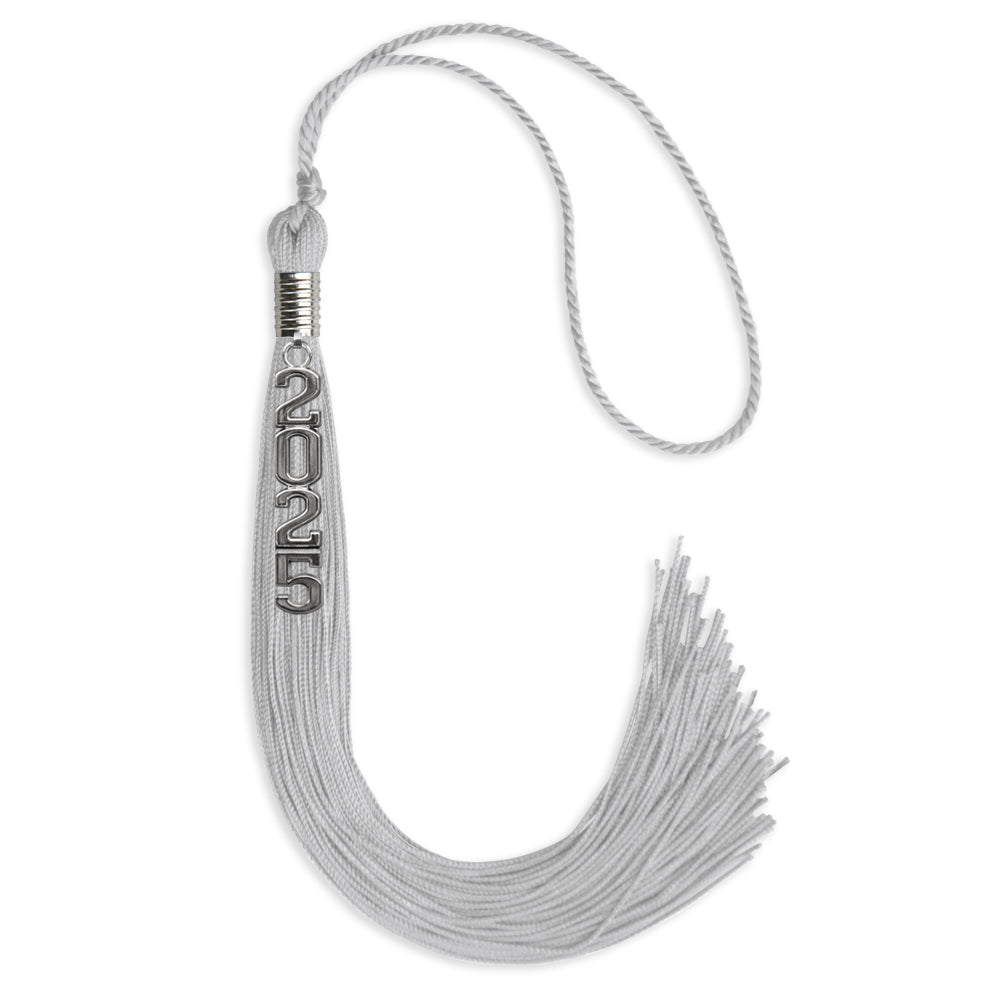 Silver Graduation Tassel with Silver Stacked Date Drop by Wholesale Grad Supply