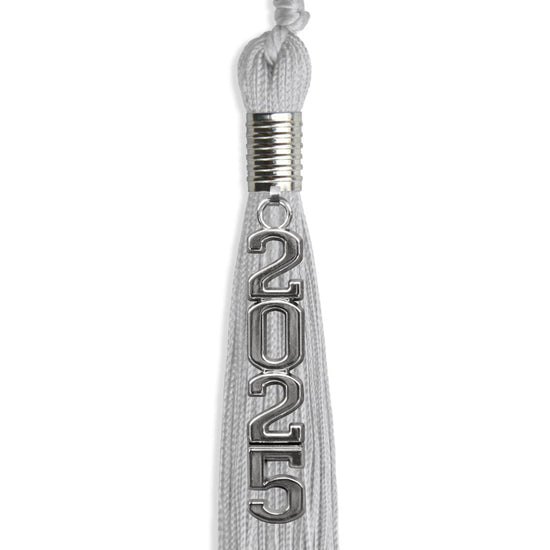 Silver Graduation Tassel with Silver Stacked Date Drop by Wholesale Grad Supply