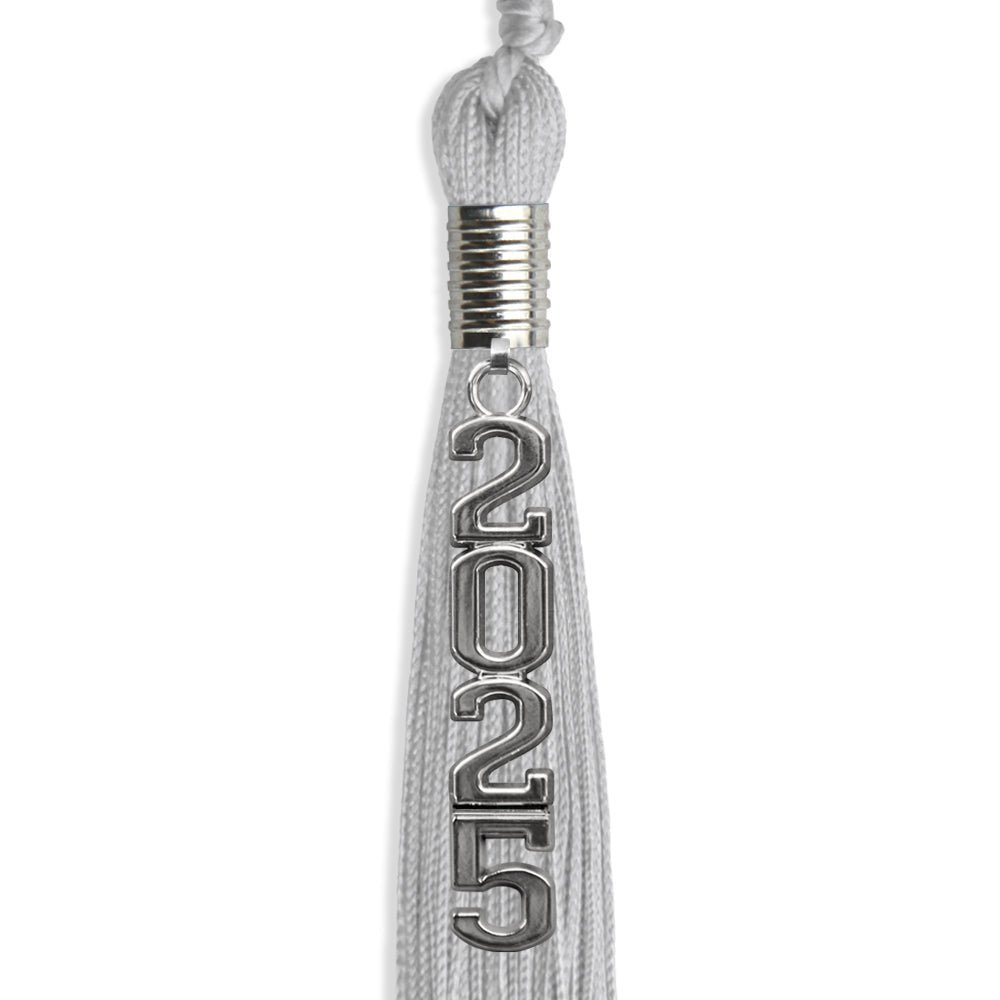 Silver Graduation Tassel with Silver Stacked Date Drop by Wholesale Grad Supply