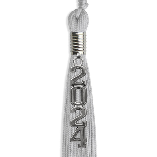 Silver Graduation Tassel with Silver Stacked Date Drop by Wholesale Grad Supply