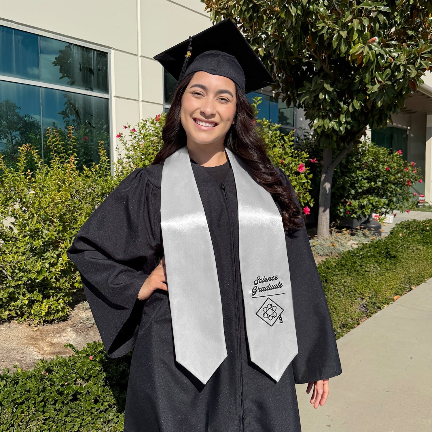 Silver Science Graduate Stole/Sash with Classic Tips by Wholesale Grad Supply