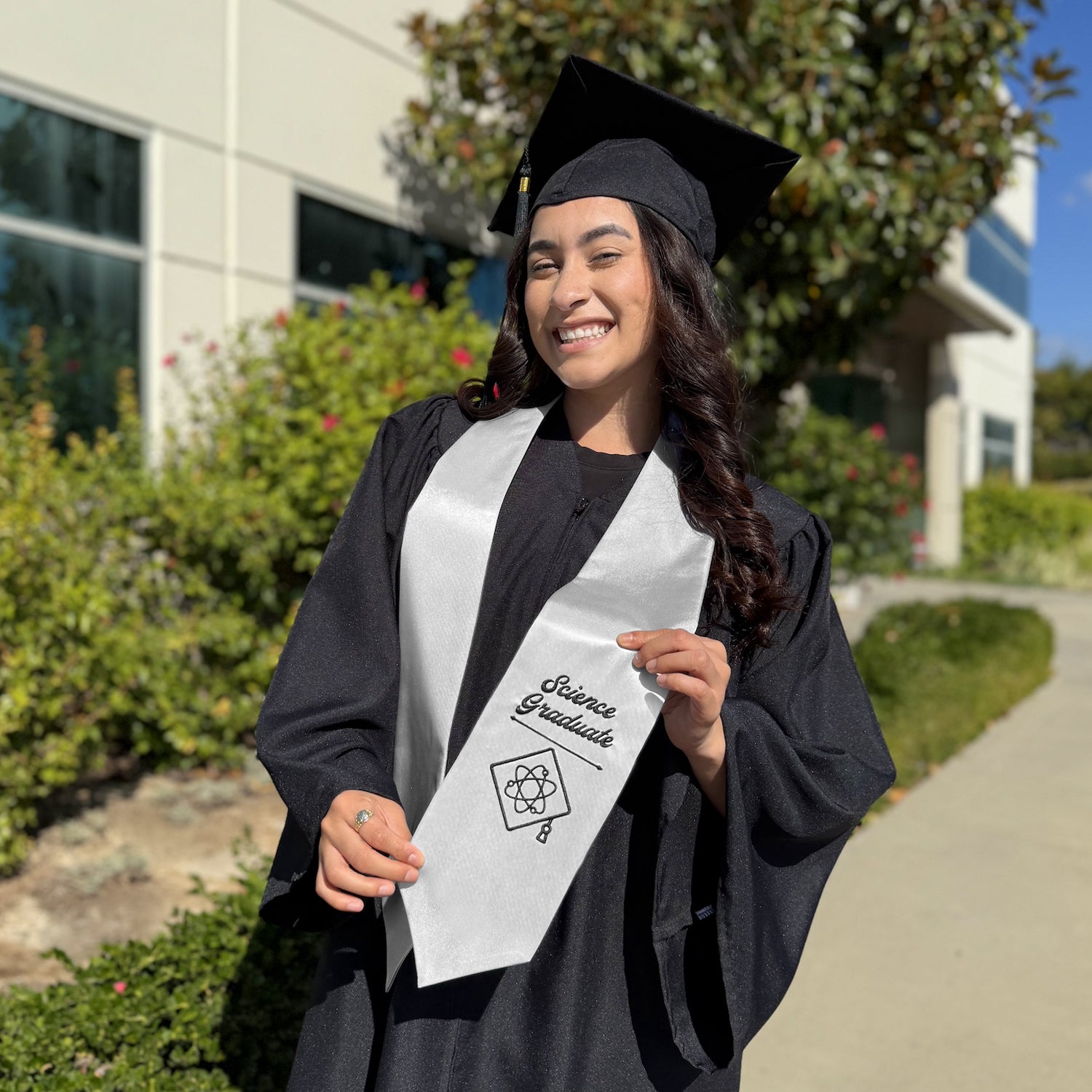 Silver Science Graduate Stole/Sash with Classic Tips by Wholesale Grad Supply