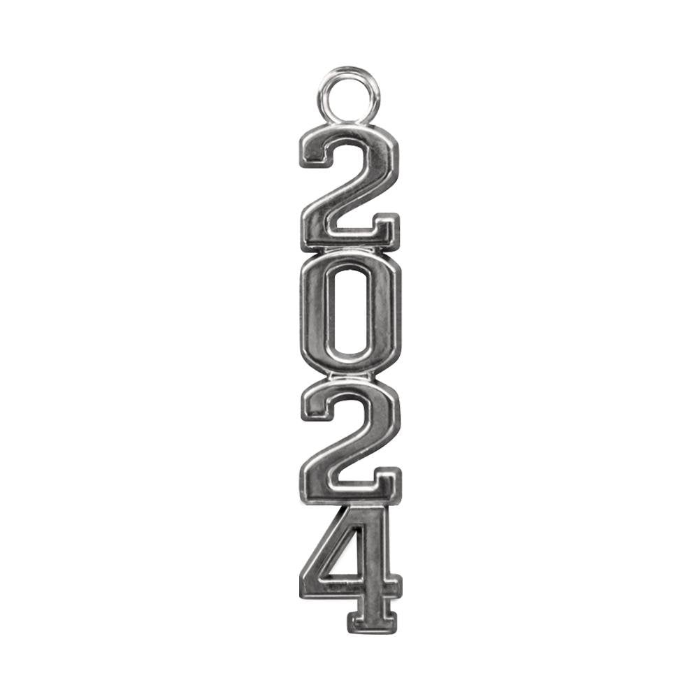 Silver Stacked Tassel Date Charm Year 2024 by Wholesale Grad Supply
