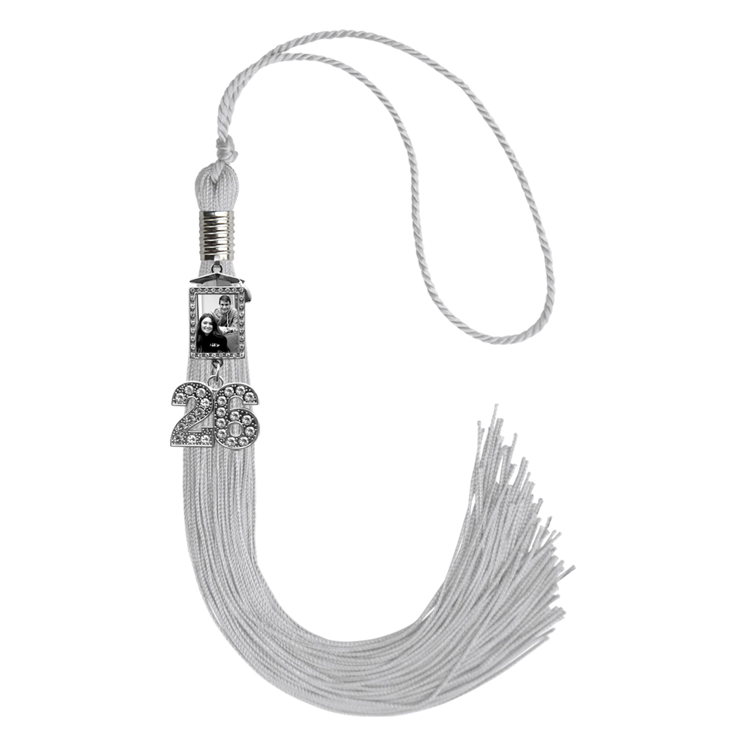 Silver Tassel with Photo Frame Charm and Bling Charm by Wholesale Grad Supply