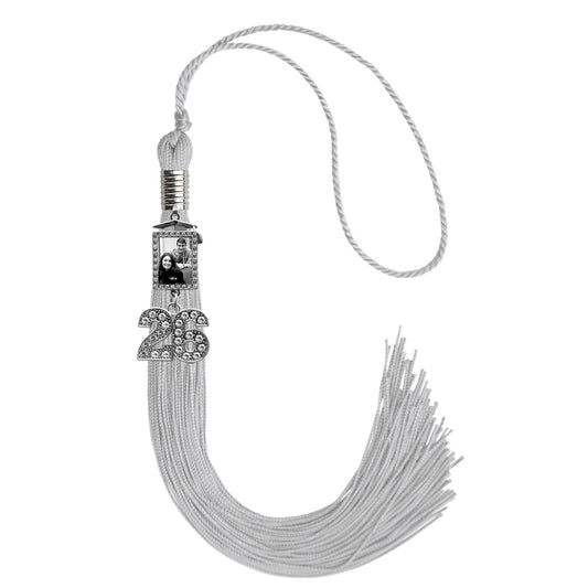 Silver Tassel with Photo Frame Charm and Bling Charm by Wholesale Grad Supply
