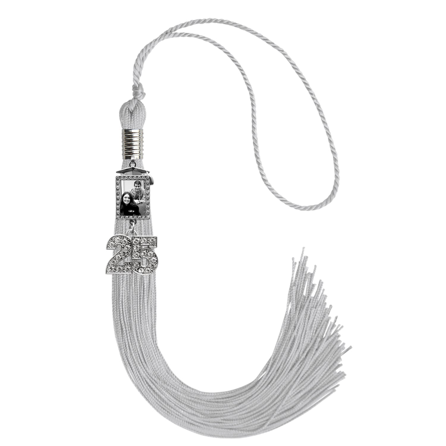 Silver Tassel with Photo Frame Charm and Bling Charm by Wholesale Grad Supply