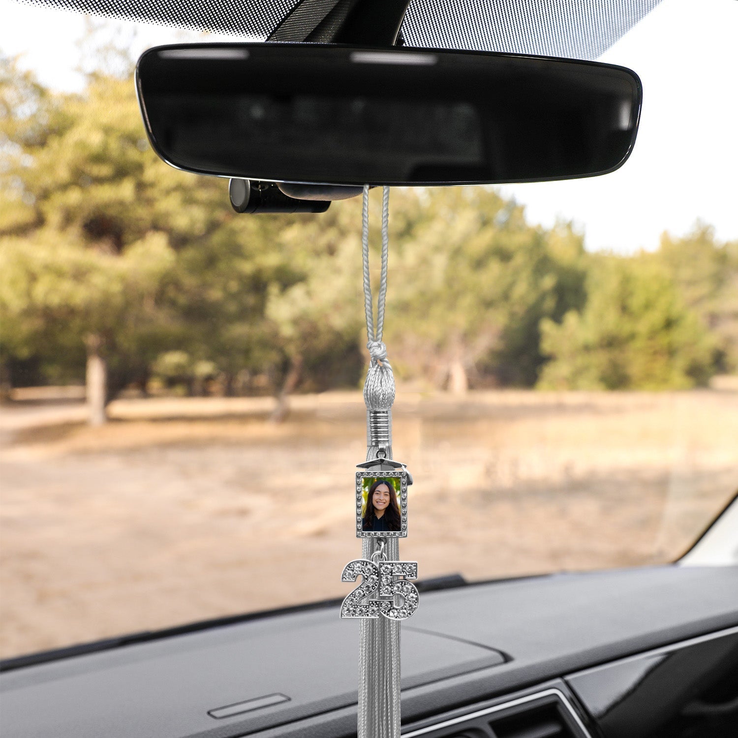 Silver Tassel with Photo Frame Charm and Bling Charm by Wholesale Grad Supply