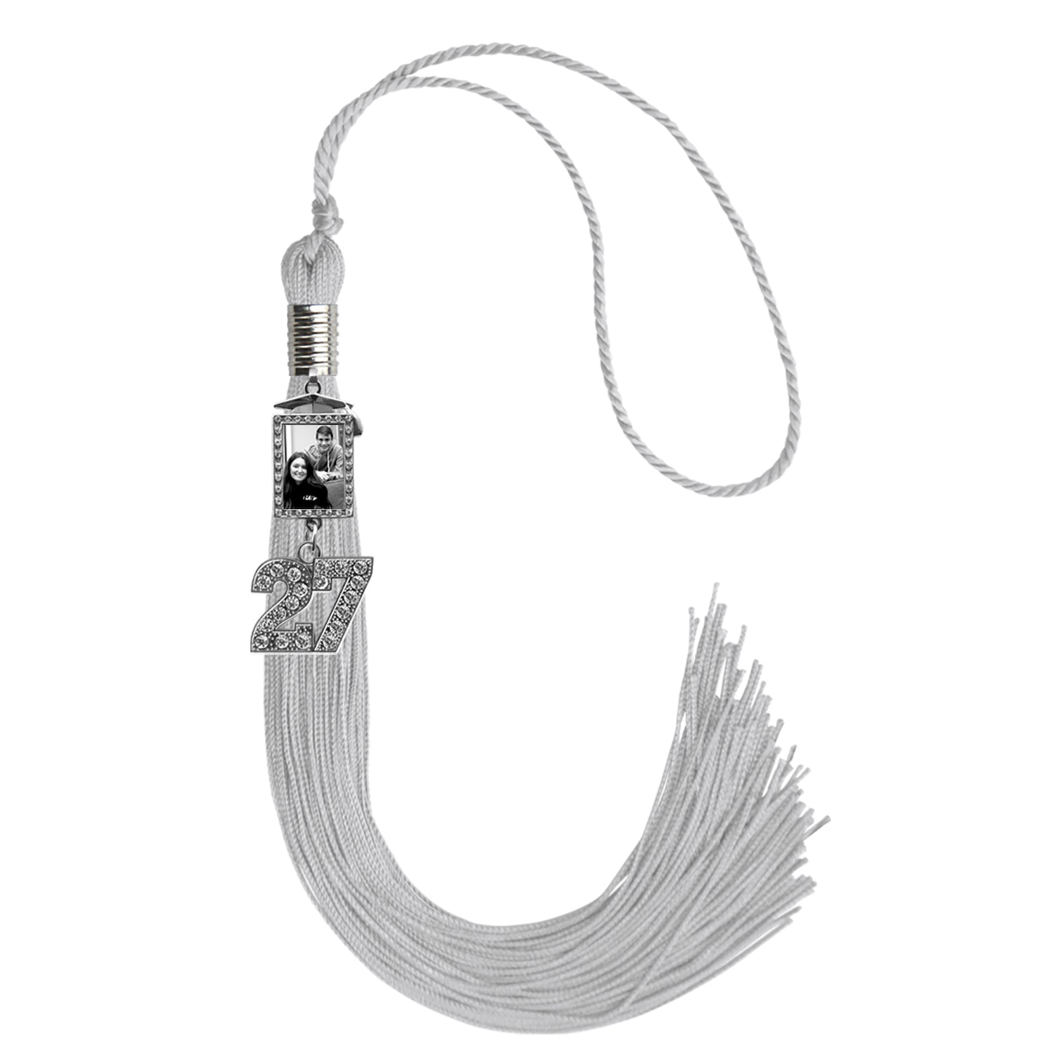 Silver Tassel with Photo Frame Charm and Bling Charm by Wholesale Grad Supply