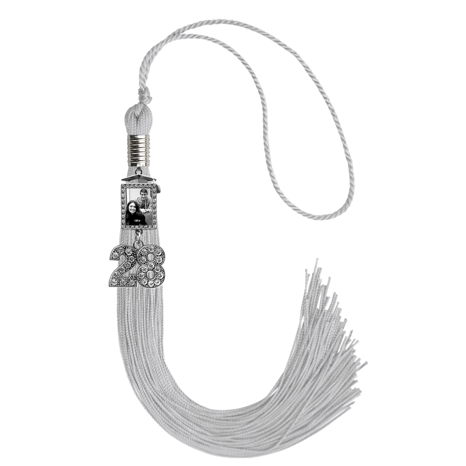 Silver Tassel with Photo Frame Charm and Bling Charm by Wholesale Grad Supply