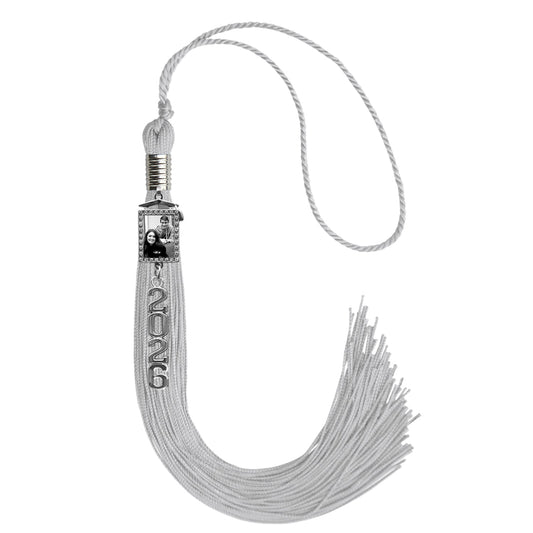 Silver Tassel with Photo Frame Charm and Stacked Date Drop by Wholesale Grad Supply