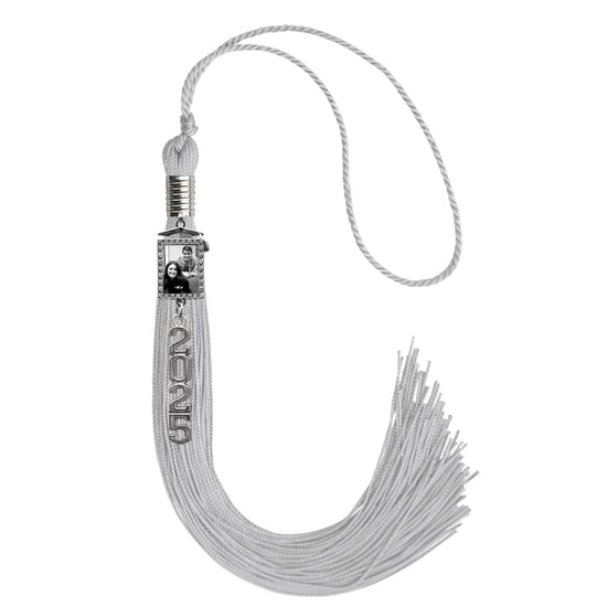 Silver Tassel with Photo Frame Charm and Stacked Date Drop by Wholesale Grad Supply