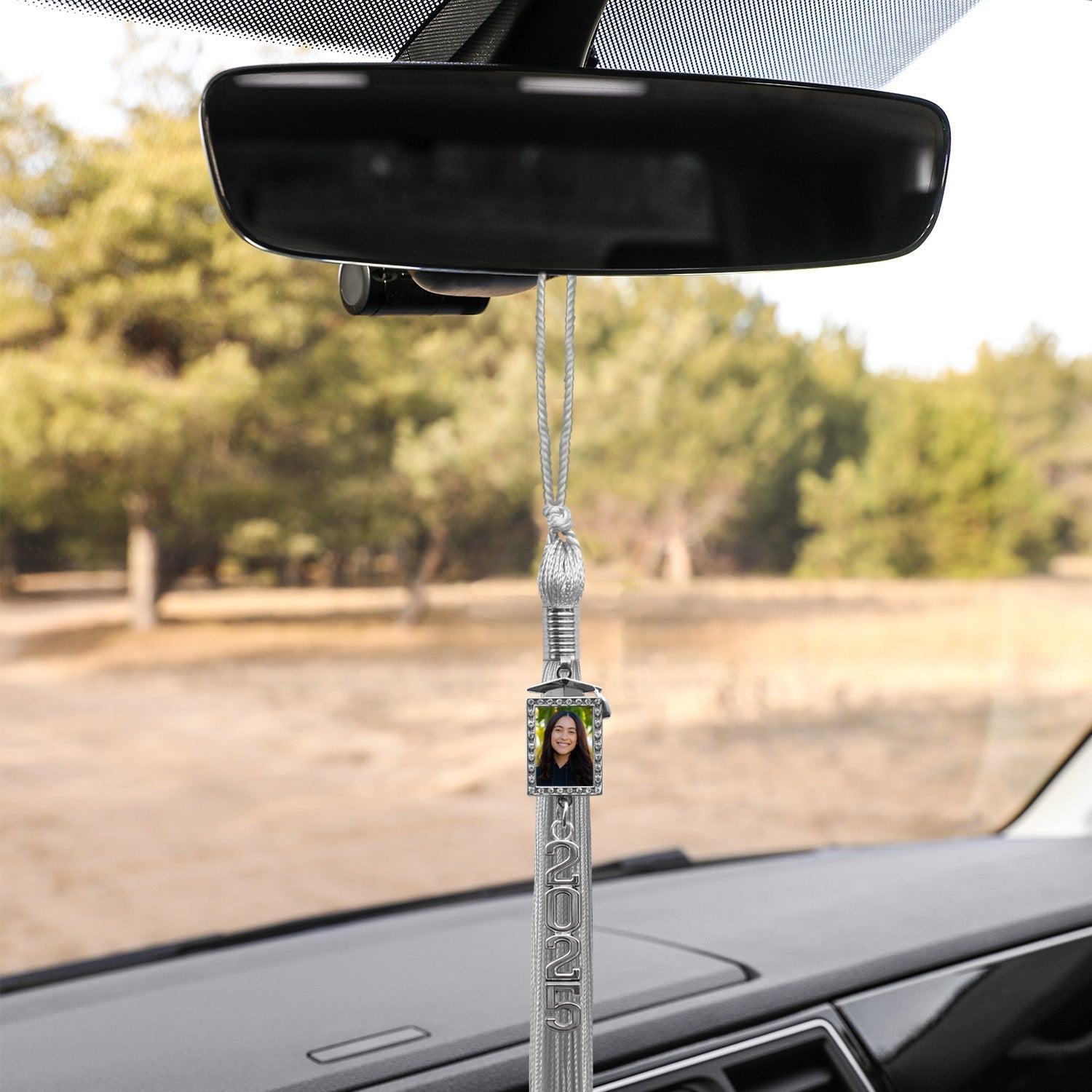 Silver Tassel with Photo Frame Charm and Stacked Date Drop by Wholesale Grad Supply