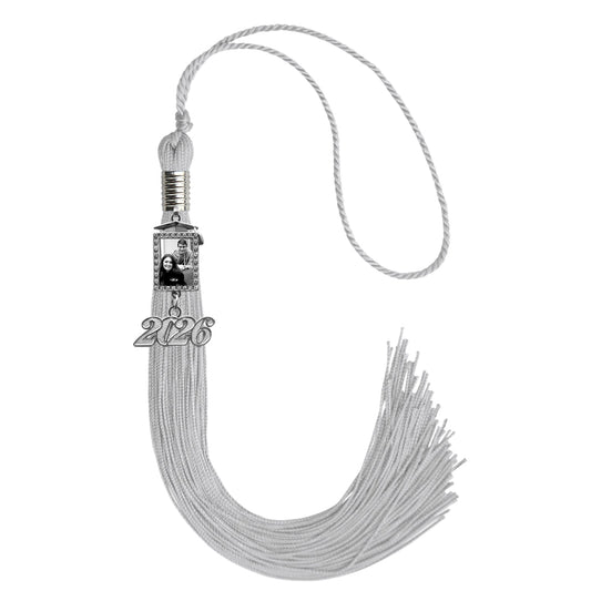 Silver Tassel with Photo Frame Charm and Year Date Drop by Wholesale Grad Supply