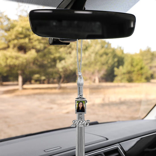 Silver Tassel with Photo Frame Charm and Year Date Drop by Wholesale Grad Supply